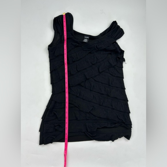 Rafaella Black Scoop Layer Ruffle Capped Sleeves Top - Picture 4 of 4